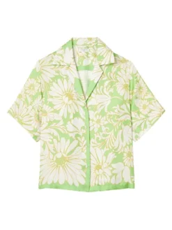 Sandro Limonade Boxy Floral Satin Shirt