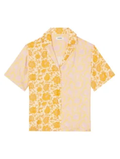 Sandro Trany Printed Colorblocked Satin Shirt