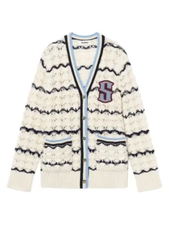 Sandro Ludvik Crocheted Logo Patch Cardigan
