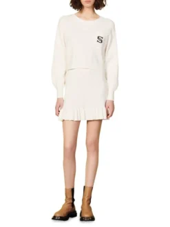Sandro Dorian Cropped Logo Sweater Ecru -Sandro Sales Shop unnamed file 396