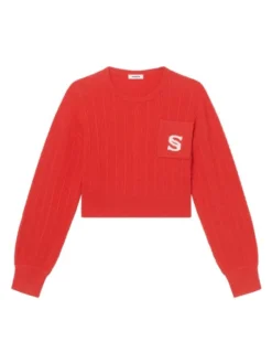 Sandro Dorian Cropped Logo Sweater Ecru -Sandro Sales Shop unnamed file 397