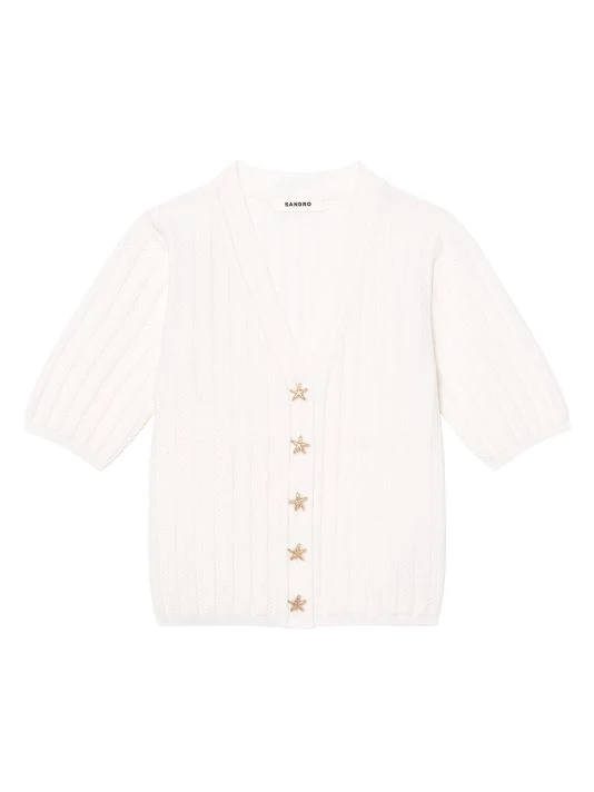 Sandro Nolan Ribbed Star Button Cardigan Off White 3 Sandro Nolan Ribbed Star Button Cardigan Off White