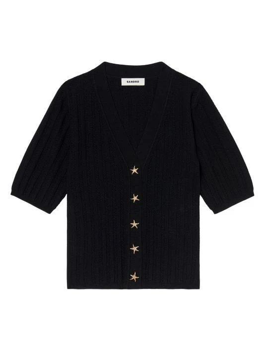 Sandro Nolan Ribbed Star Button Cardigan Off White 6 Sandro Nolan Ribbed Star Button Cardigan Off White - Image 4