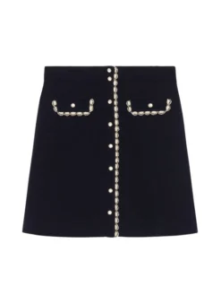 Sandro Beverly Beaded A-Line Mini Skirt Blue