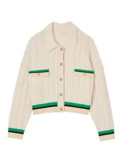 Sandro Driss Wool Cable Knit Cardigan Red