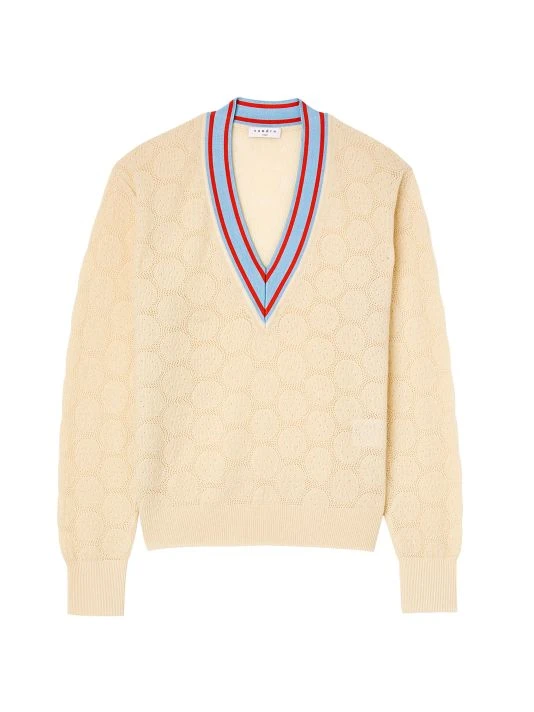 Sandro Lorezo Polka Dot V-Neck Sweater Ecru 5 Sandro Lorezo Polka Dot V-Neck Sweater Ecru - Image 3