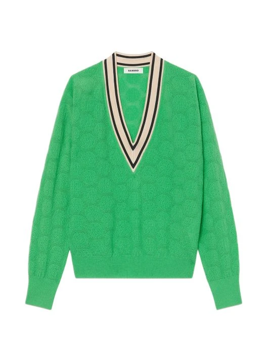 Sandro Lorezo Polka Dot V-Neck Sweater Ecru 6 Sandro Lorezo Polka Dot V-Neck Sweater Ecru - Image 4