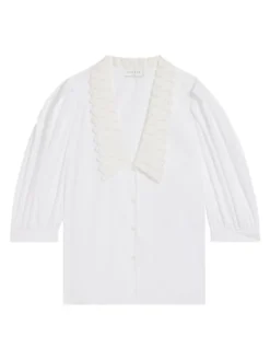 Sandro Lilie Lace Collar Poplin Shirt